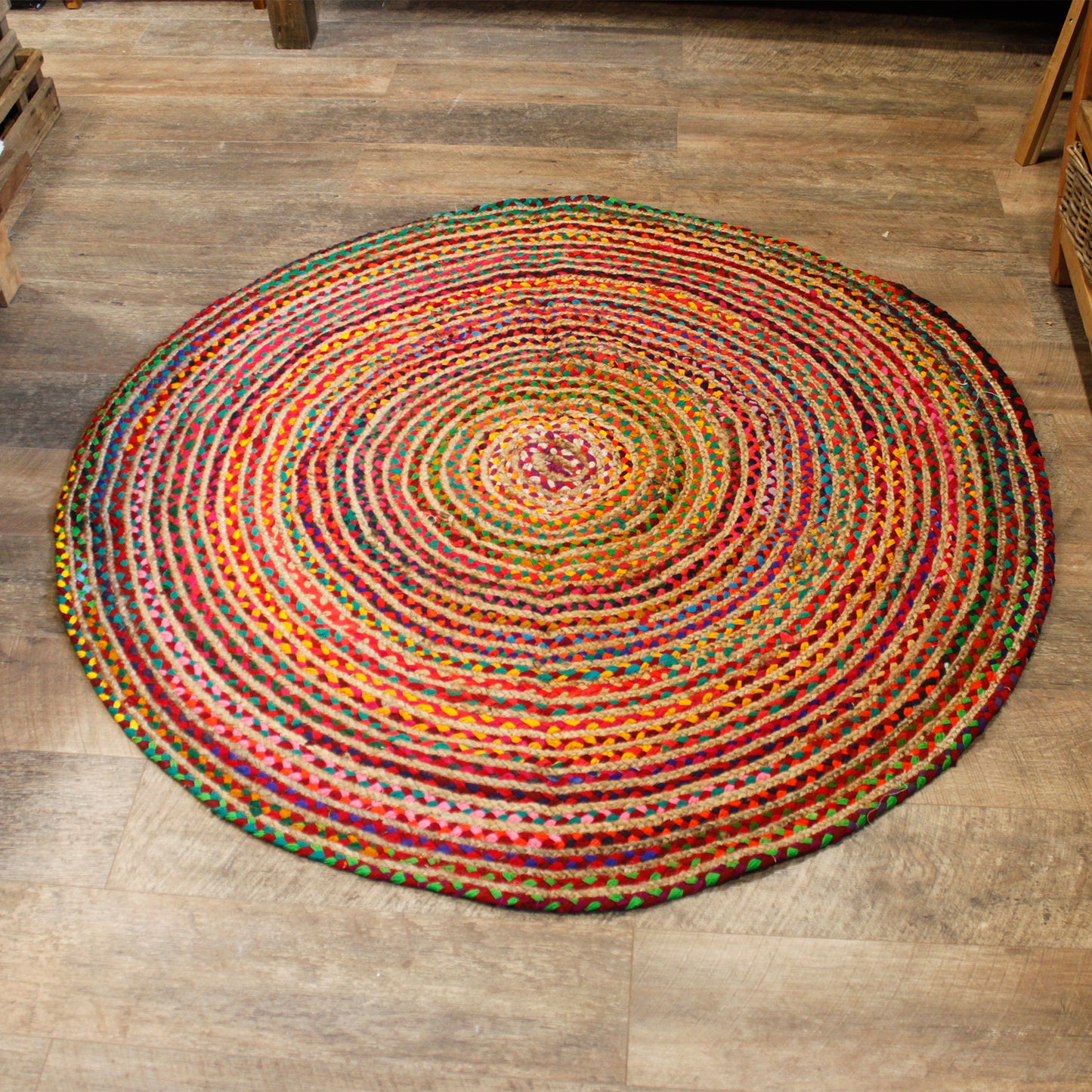 Round Jute and Recycle Denim Rug - 150 cm