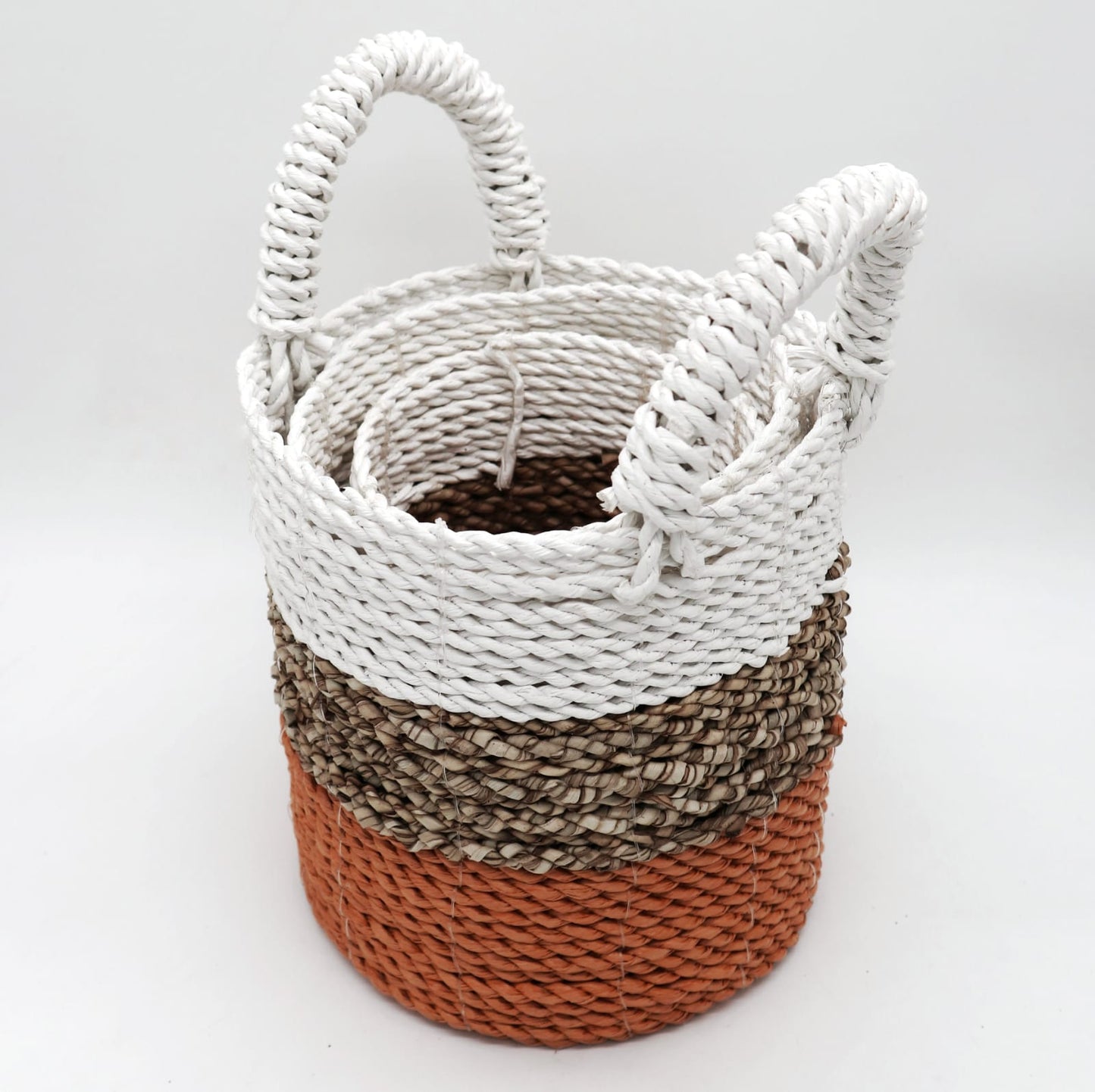 Seagrass Basket Set of 3 - Orange / Natural / White