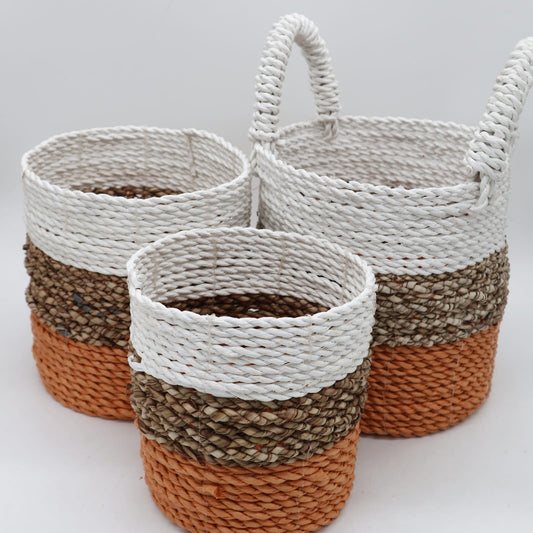 Seagrass Basket Set of 3 - Orange / Natural / White