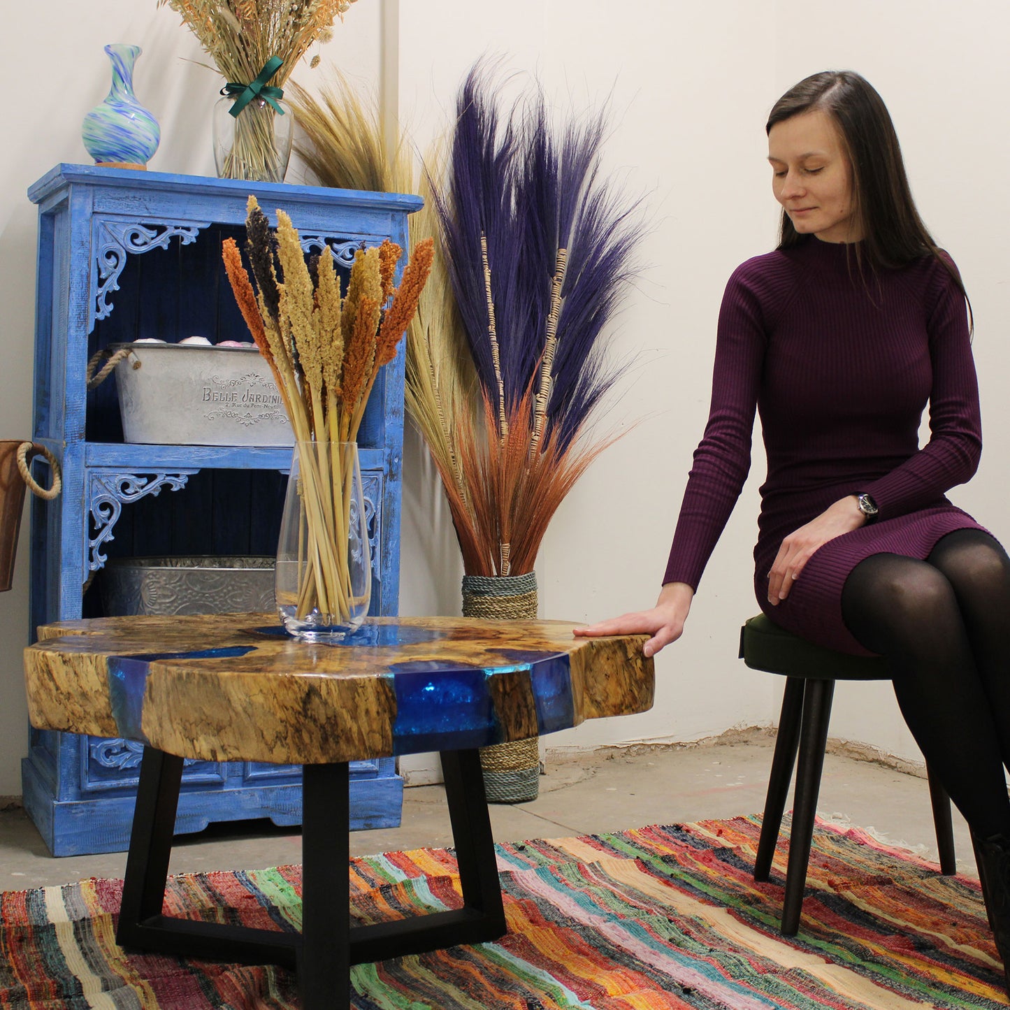 Blue Resin Coffee Table – Tamarind Wood & Natural Sky-Toned Resin