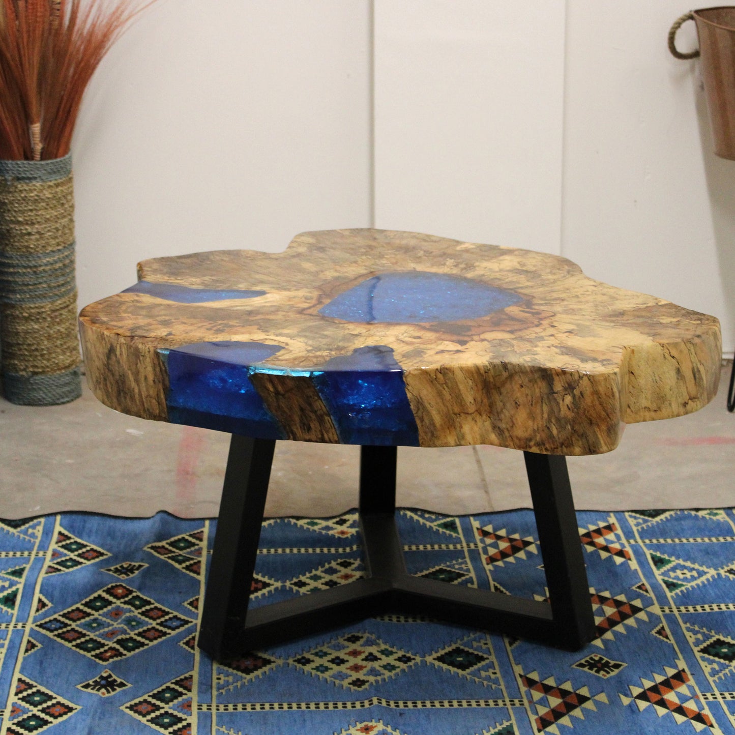 Blue Resin Coffee Table – Tamarind Wood & Natural Sky-Toned Resin