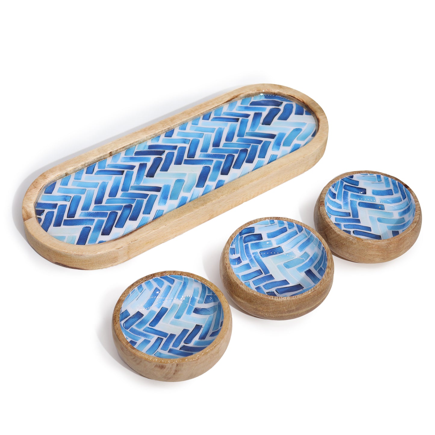 Mango Wood Tray with 3 Bowls - serving tray