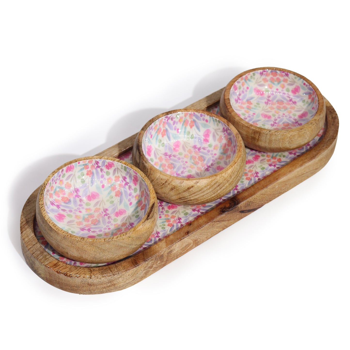 Mango Wood Tray with 3 Bowls - serving tray