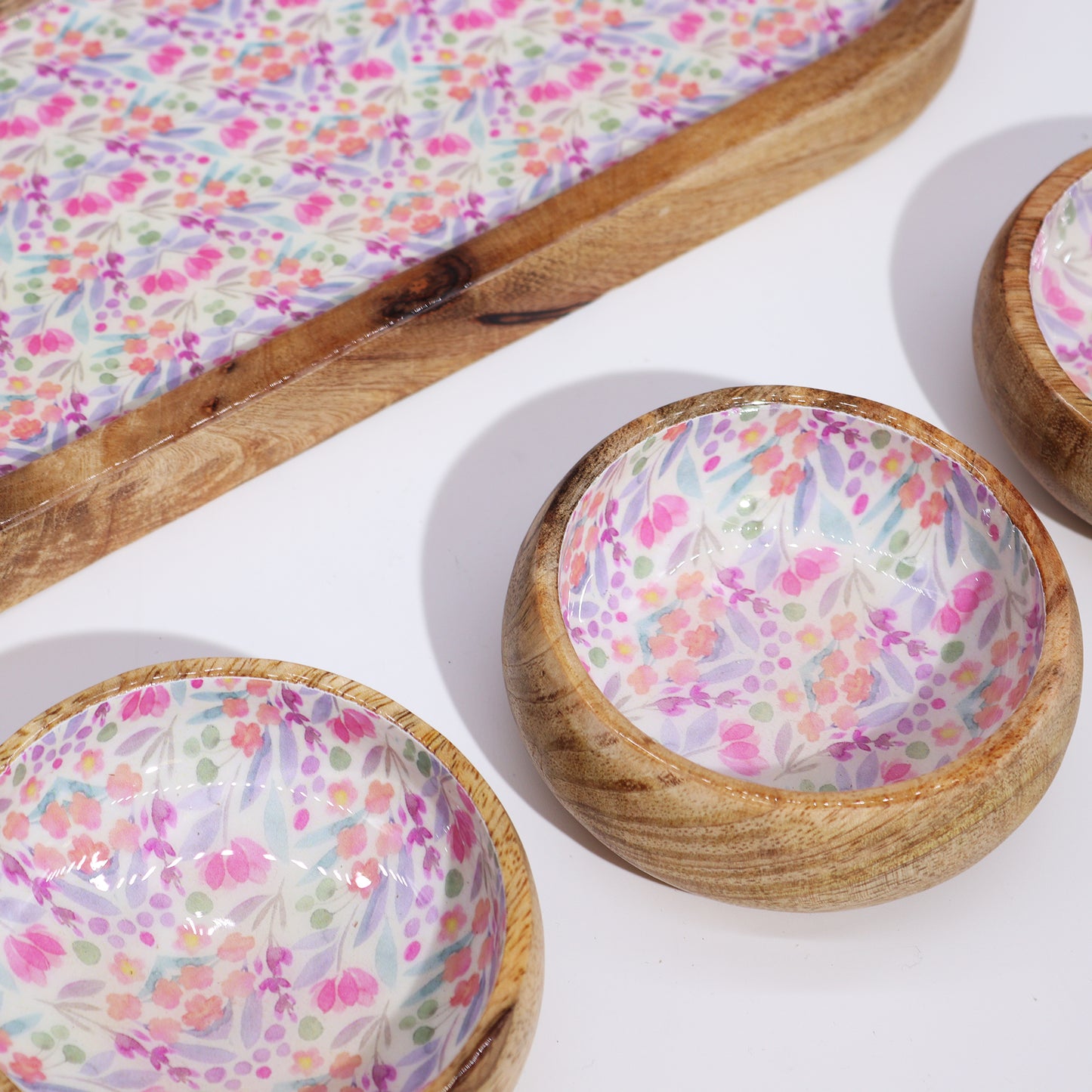 Mango Wood Tray with 3 Bowls - serving tray