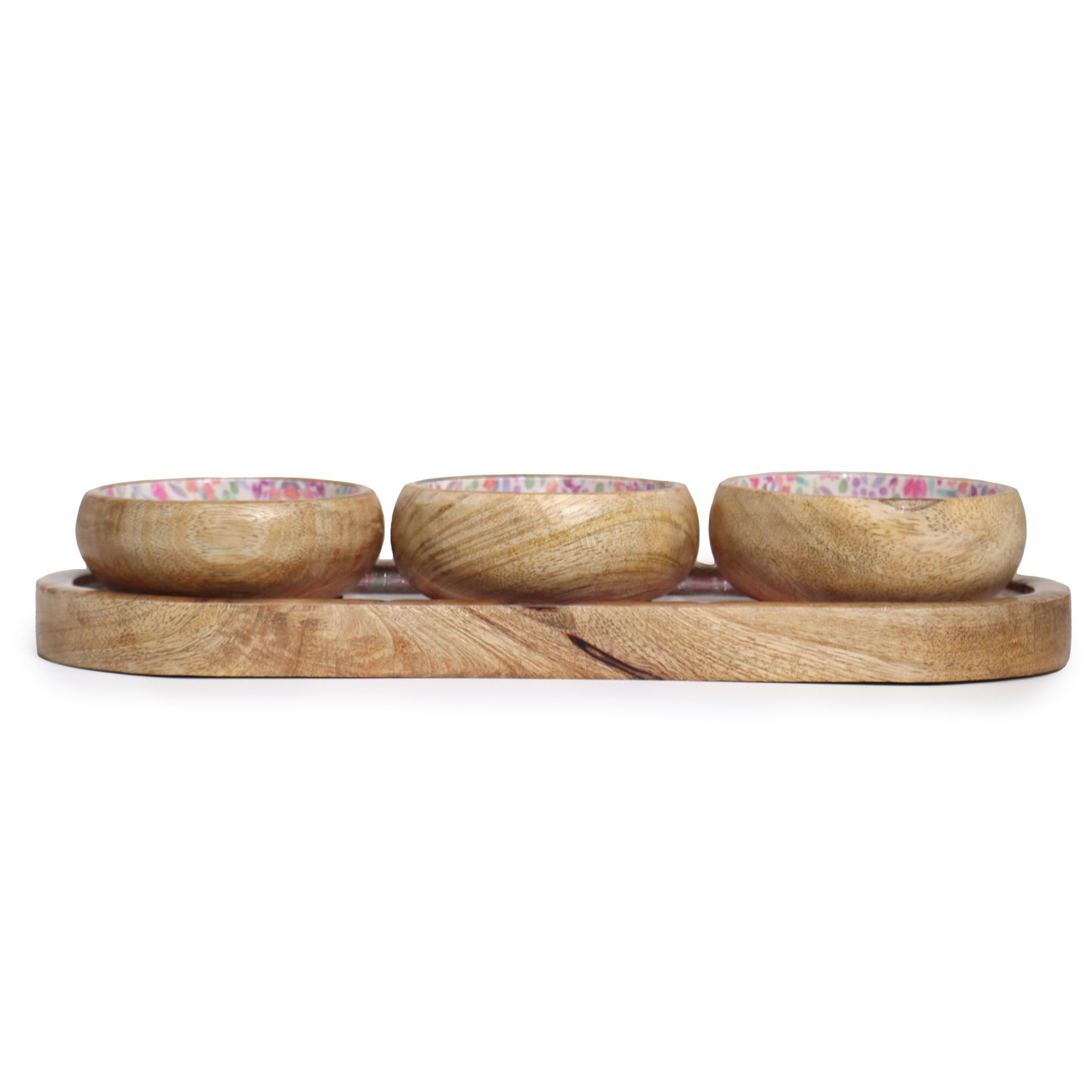Mango Wood Tray with 3 Bowls - serving tray
