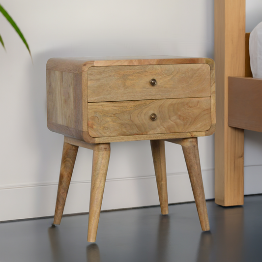 Curved Oak Bedside Table – Solid Wood, Handmade in Natural Finish