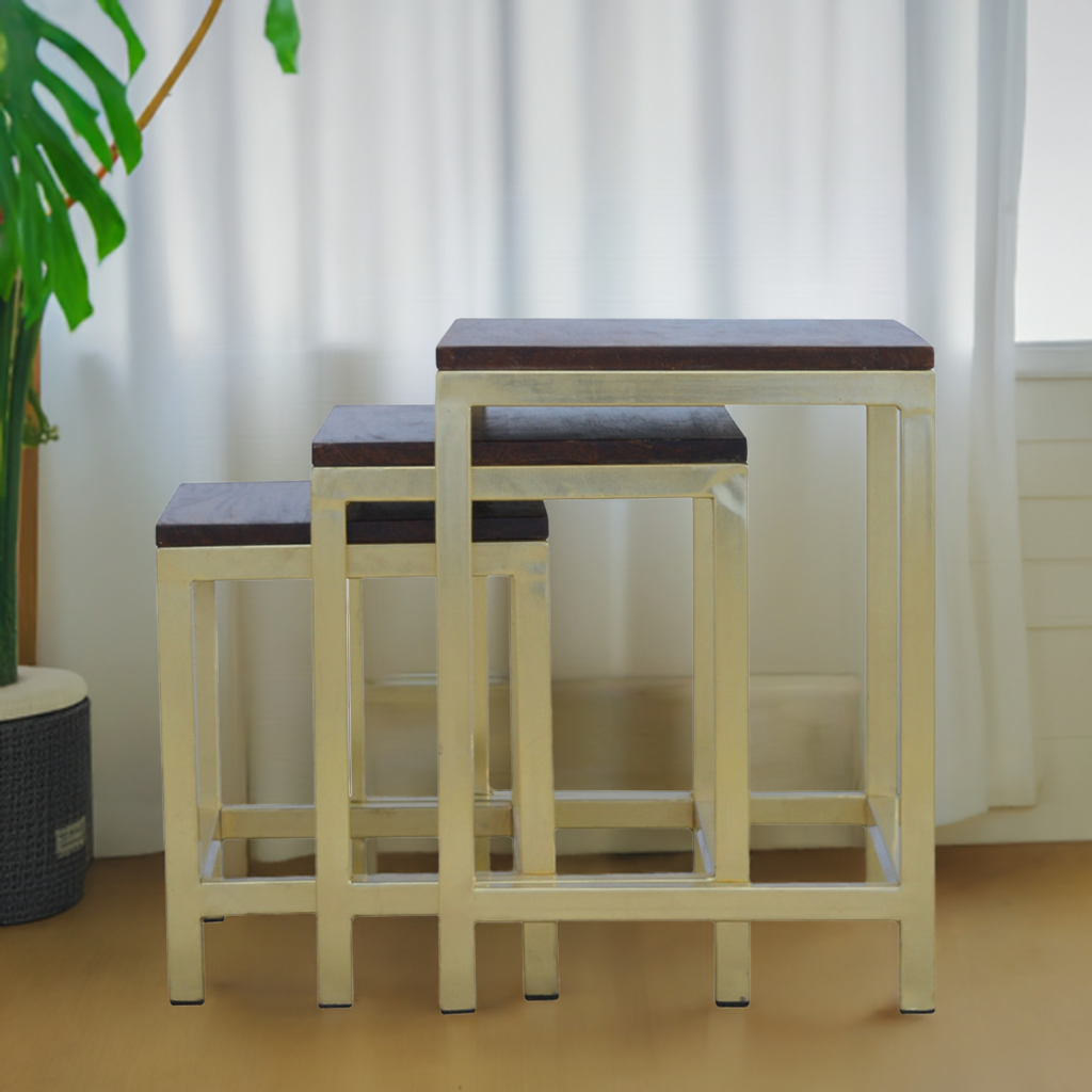 Chunky Gold Stool Set of 3 side tables