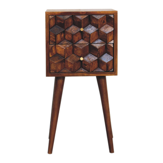 Mini Chestnut Cube 2 Drawer Bedside table night stand
