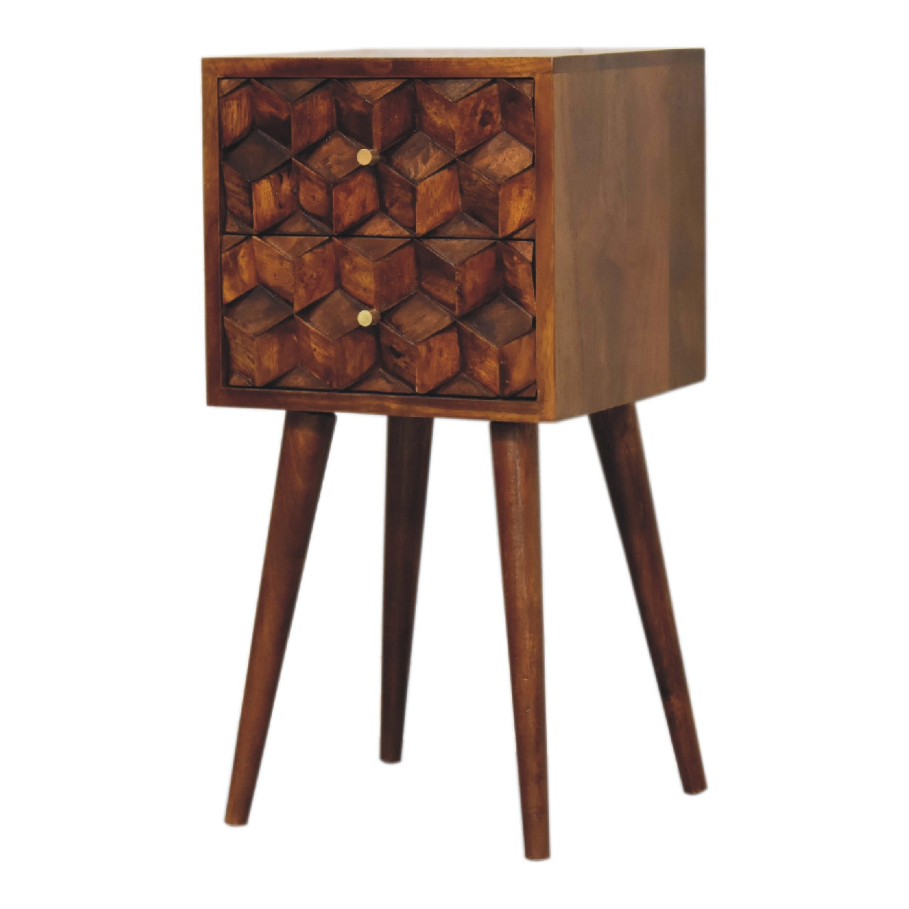 Mini Chestnut Cube 2 Drawer Bedside table night stand