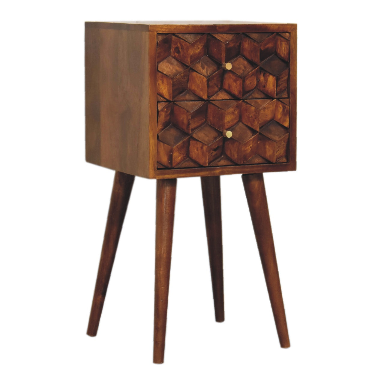 Mini Chestnut Cube 2 Drawer Bedside table night stand
