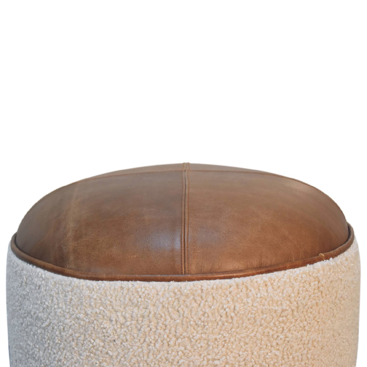 Cream Boucle & Buffalo Leather Footstool