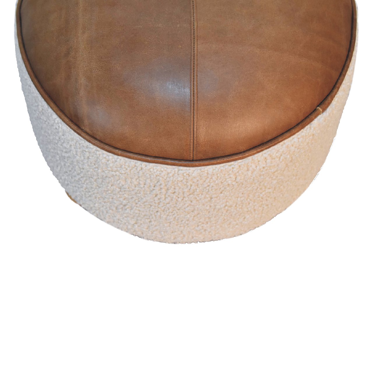 Cream Boucle & Buffalo Leather Footstool