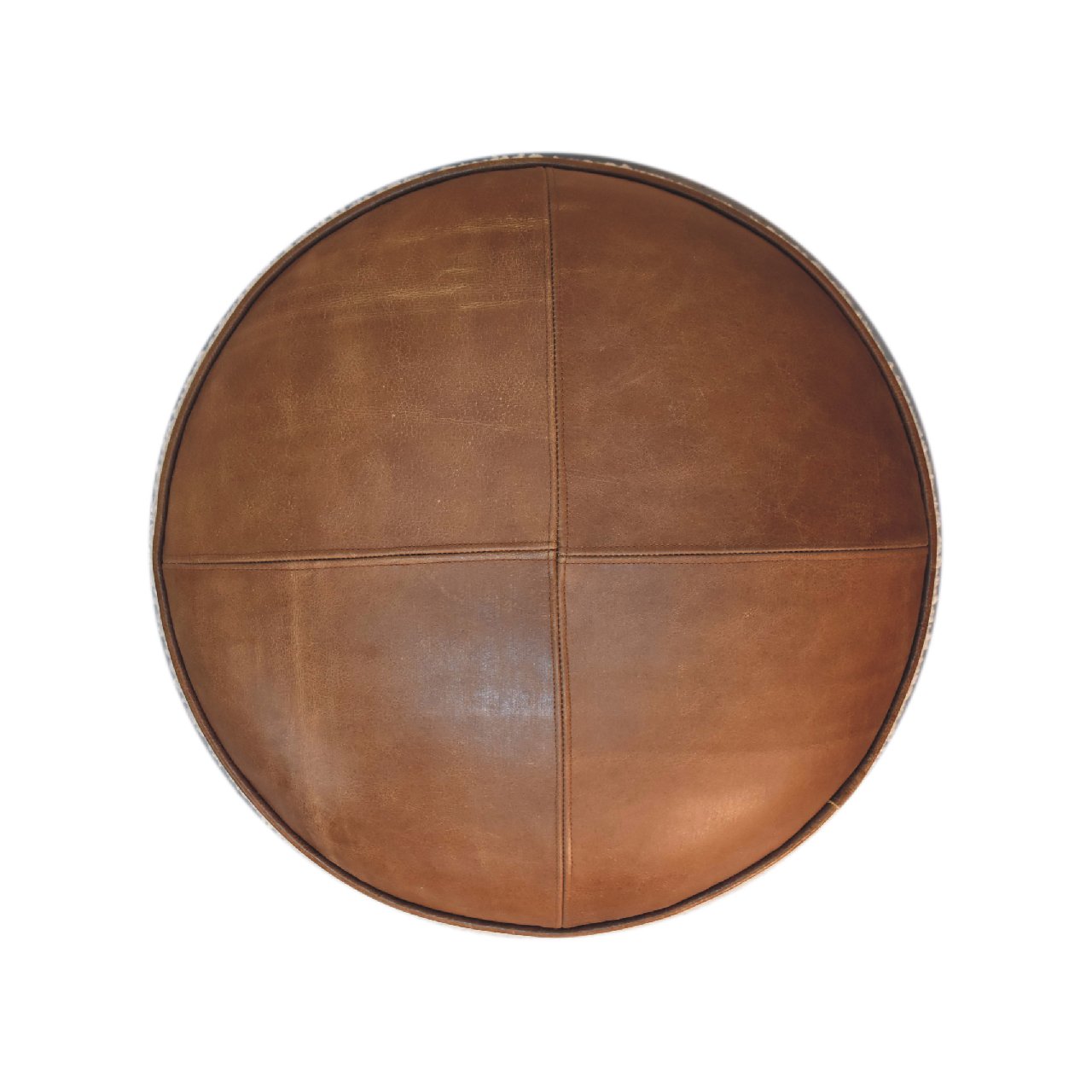 Cream Boucle & Buffalo Leather Footstool