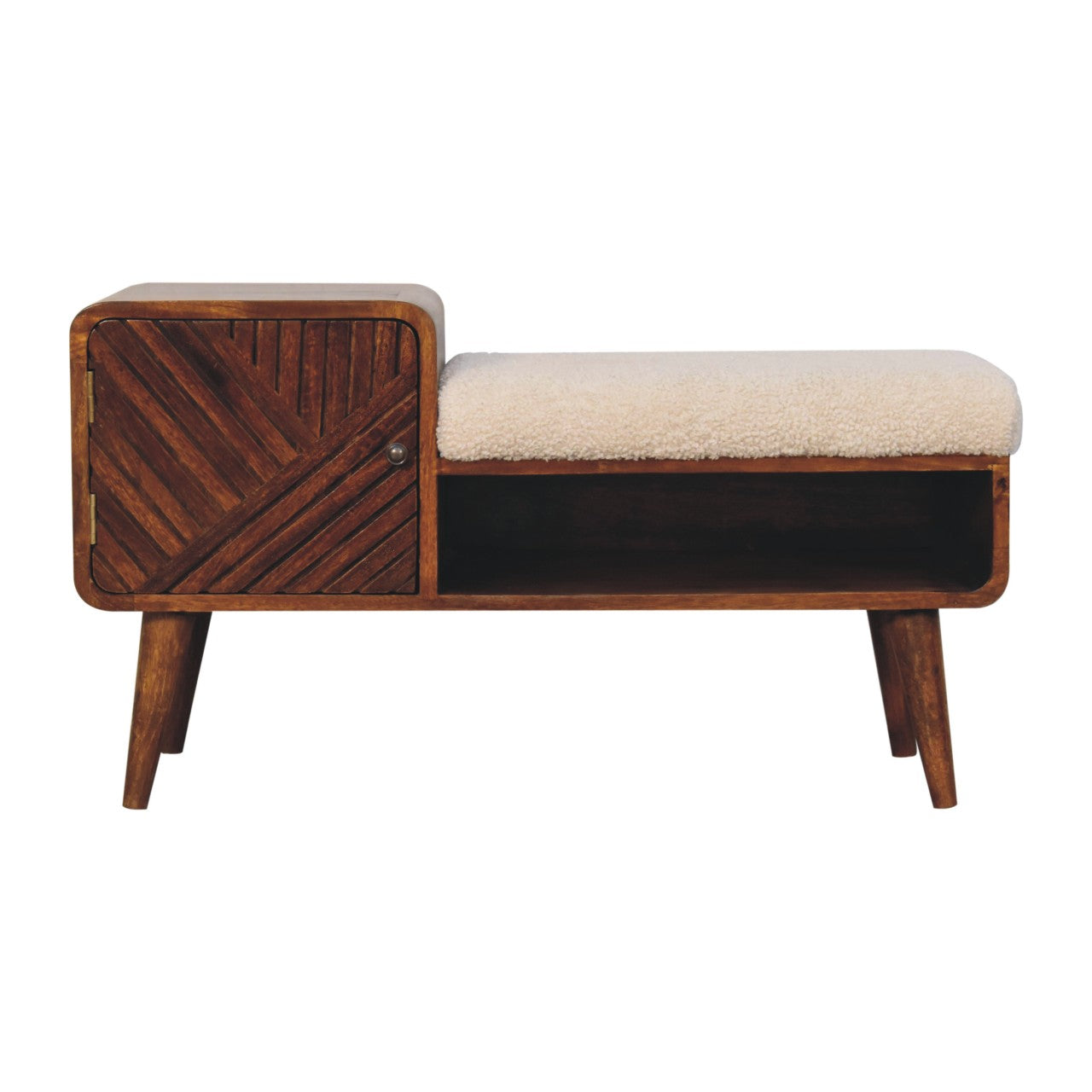 Boucle Carved Chestnut Telephone Table Entryway Bench