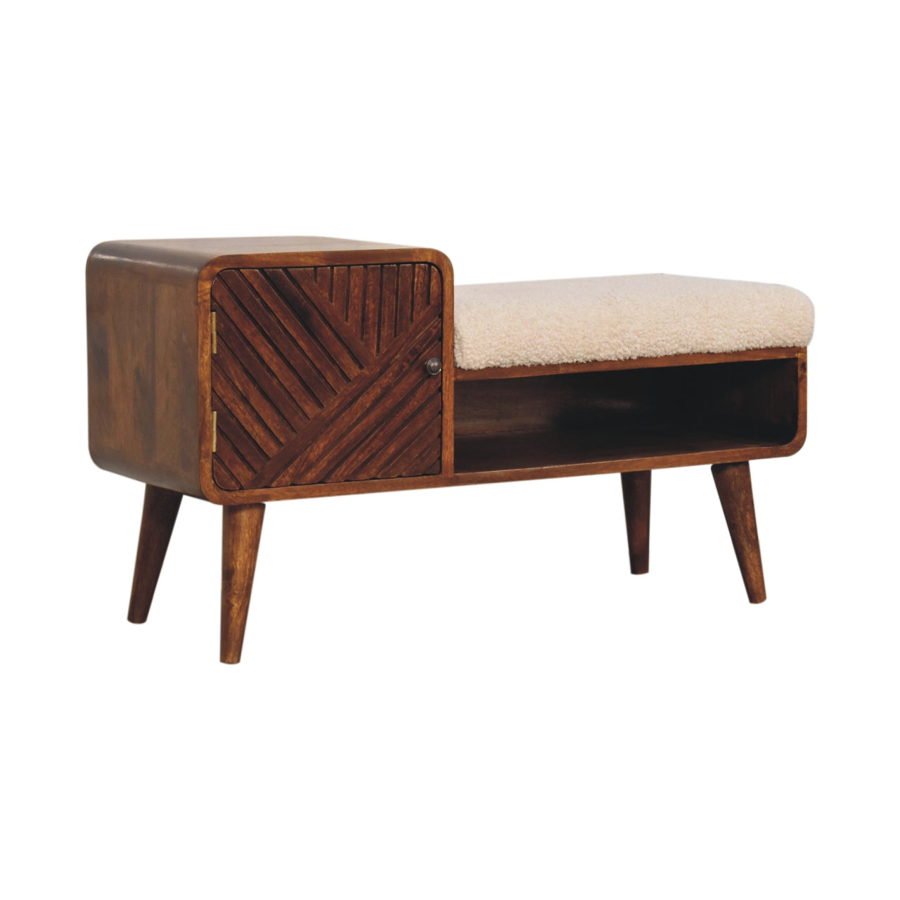 Boucle Carved Chestnut Telephone Table Entryway Bench