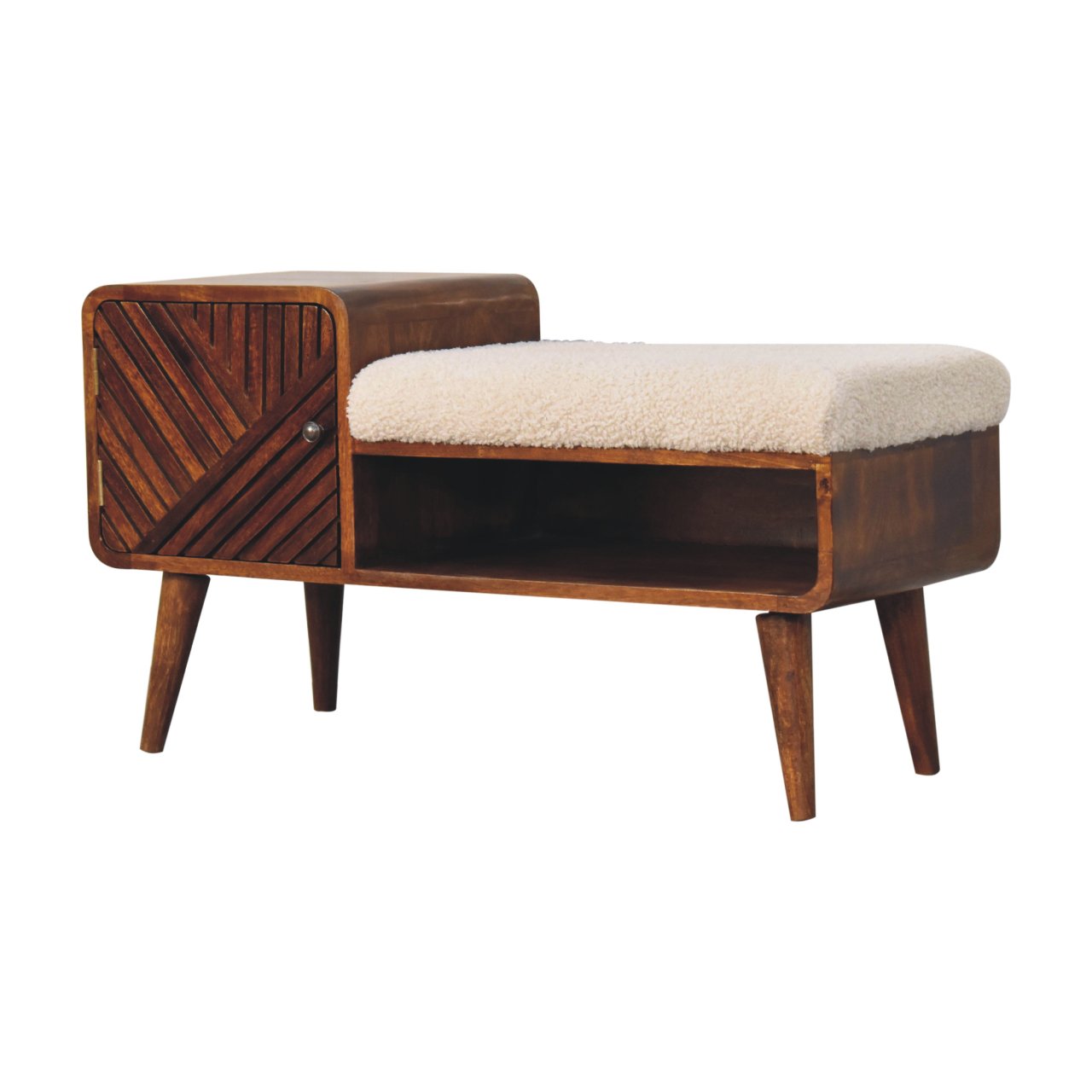 Boucle Carved Chestnut Telephone Table Entryway Bench
