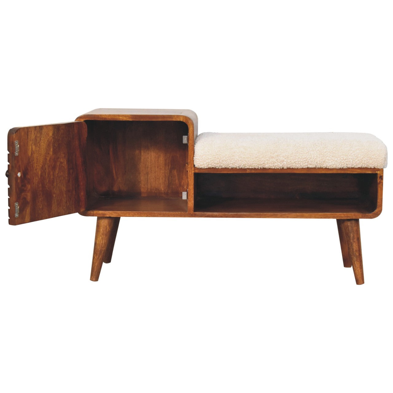 Boucle Carved Chestnut Telephone Table Entryway Bench