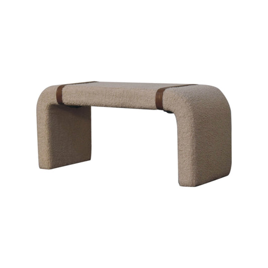 Boucle & Leather Strap Curved Bench