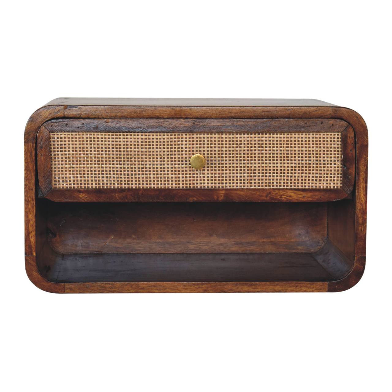 Chestnut Wall Mounted Open Woven Bedside Table Night Stand