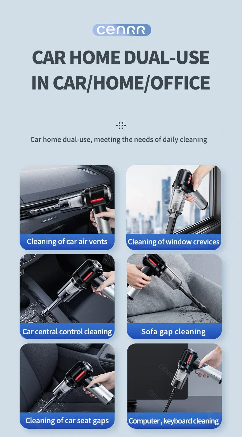 CENRR 998000PA Car Vacuum Cleaner Strong Suction Powerful Handheld Wireless Vacuum Cleaner Mini Blower for Home Appliance