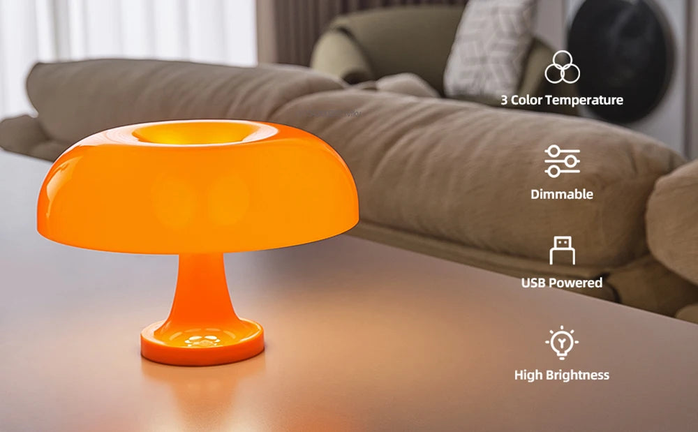 Classic Mushroom Table Lamp Modern Bauhaus Art Table Lamp Bedroom Bedside Lamp Danish Designer Orange Decorative Table Lamp