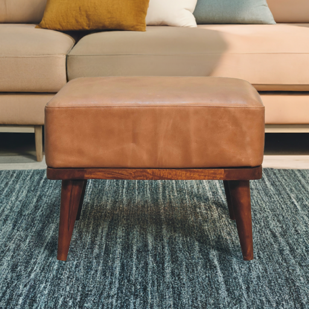 Tan Buffalo Leather Tan Footstool