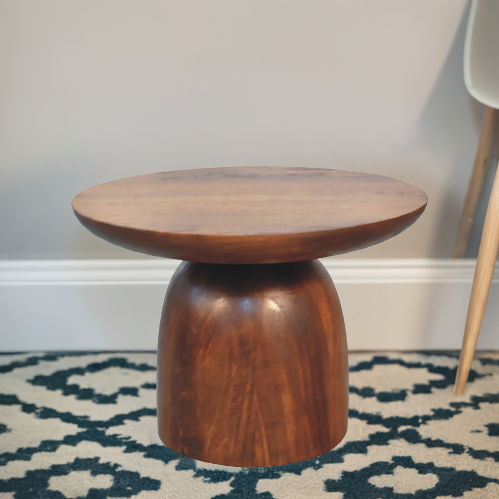 Little Round Wooden Chestnut Side Table