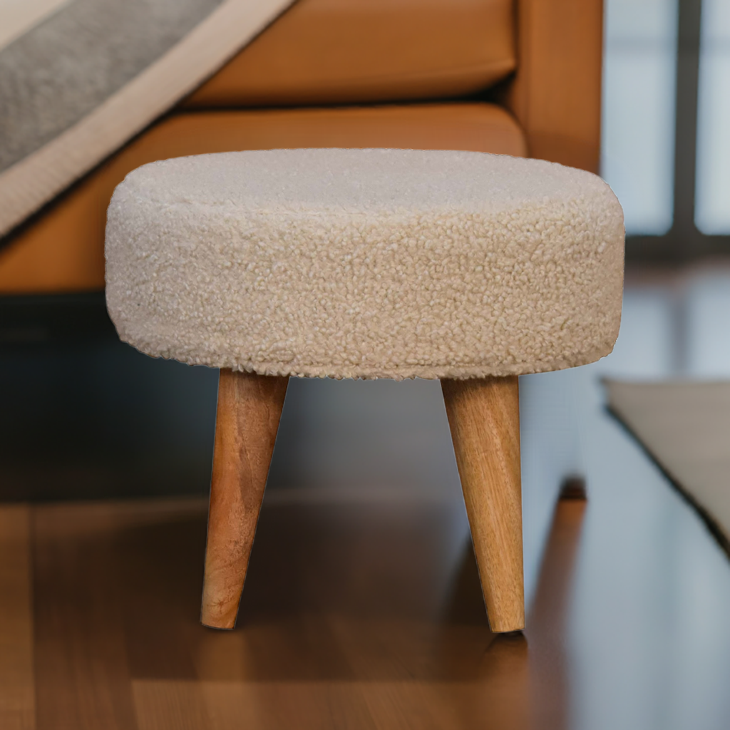 Cream 100% cotton Boucle Petite Footstool