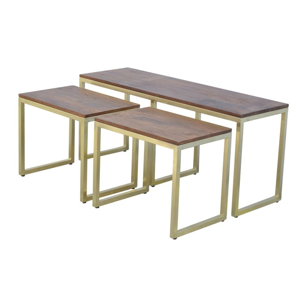Chunky Long Gold Iron Leg Table Set of 3