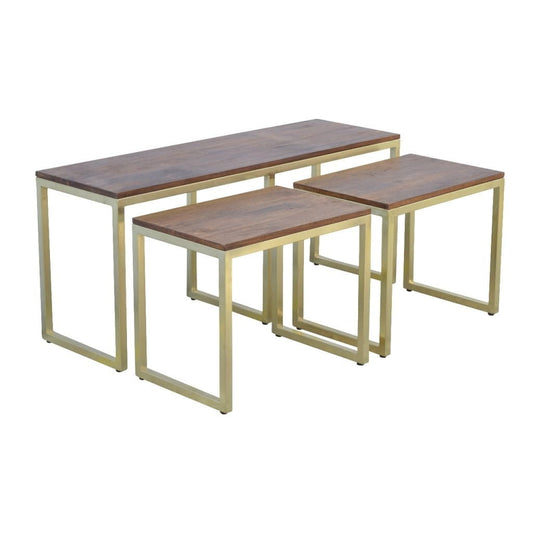 Chunky Long Gold Iron Leg Table Set of 3