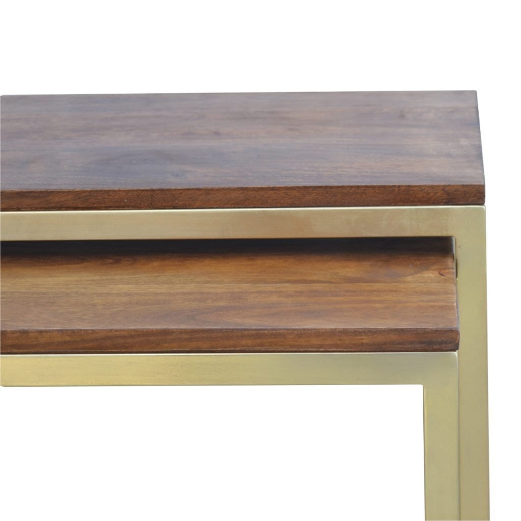 Chunky Long Gold Iron Leg Table Set of 3