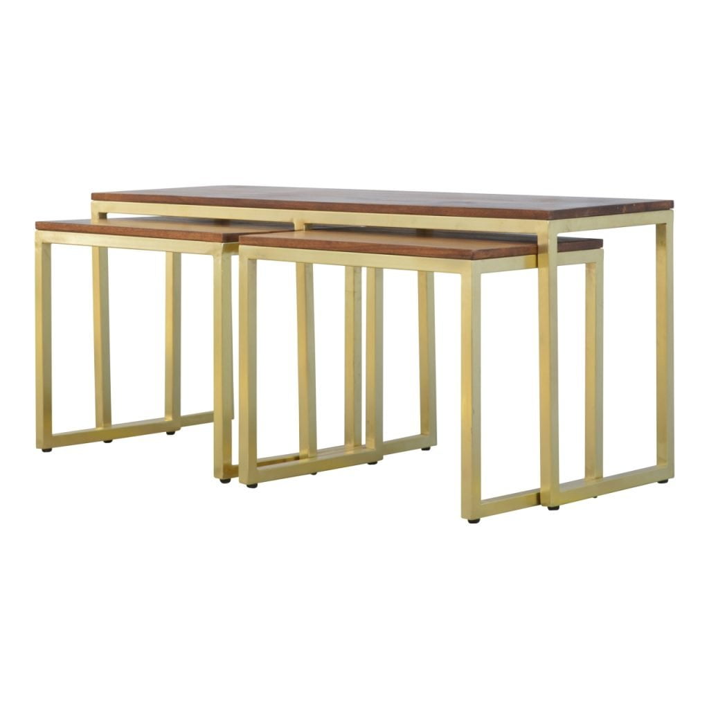 Chunky Long Gold Iron Leg Table Set of 3