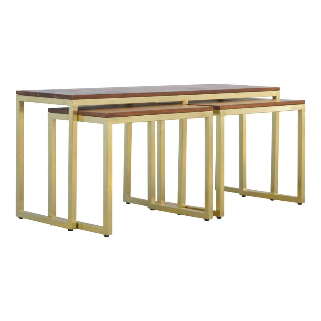 Chunky Long Gold Iron Leg Table Set of 3