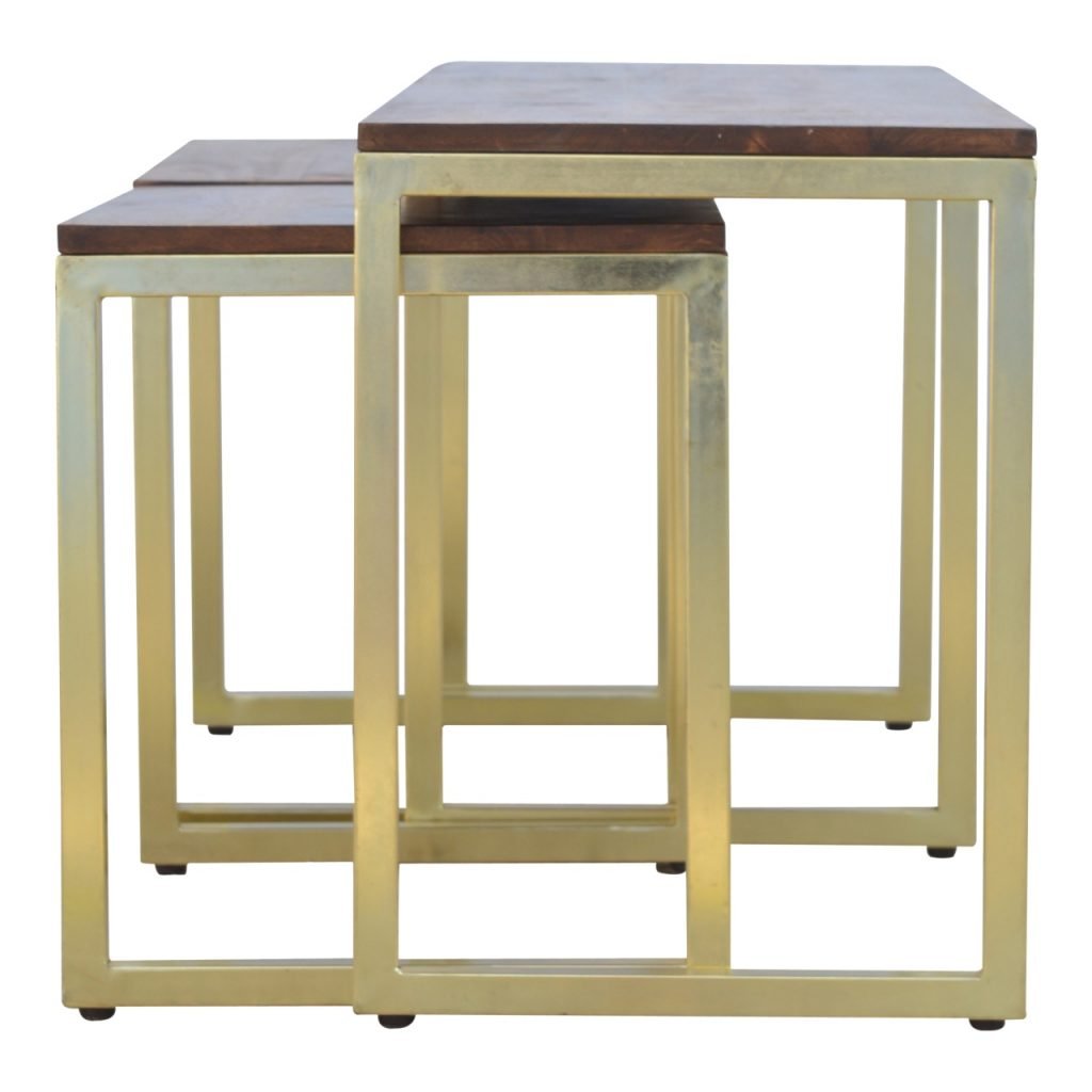 Chunky Long Gold Iron Leg Table Set of 3