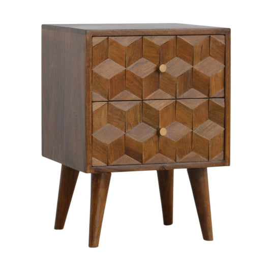 Chestnut Cube Carved Bedside Table Night Stand