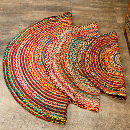 Round Jute and Recycle Denim Rug - 150 cm