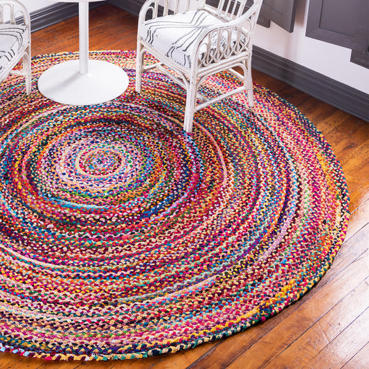 Round Jute and Recycle Denim Rug - 150 cm