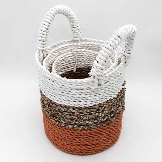 Seagrass Basket Set of 3 - Orange / Natural / White