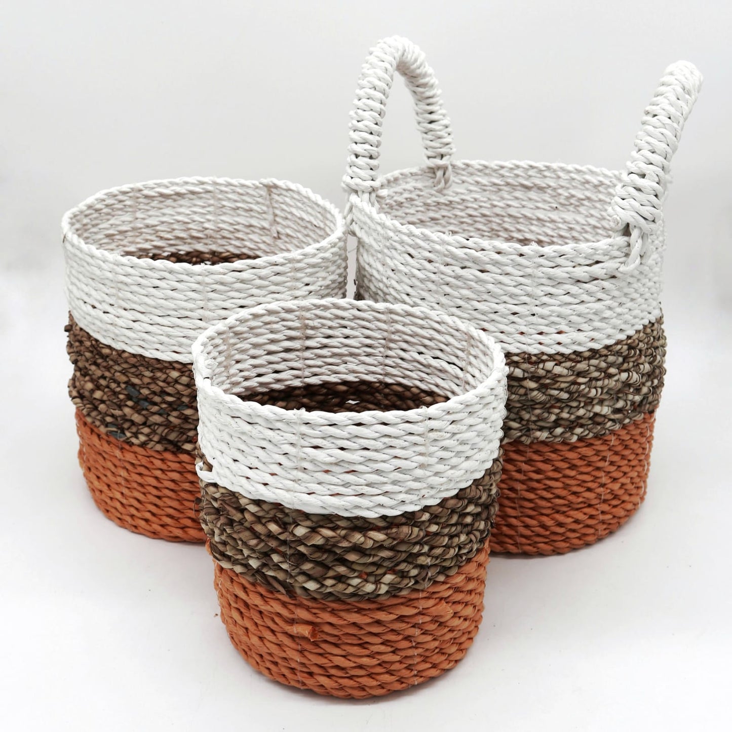 Seagrass Basket Set of 3 - Orange / Natural / White