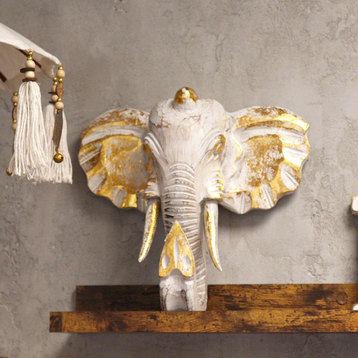 Large Elephant Head - Gold & Grey
