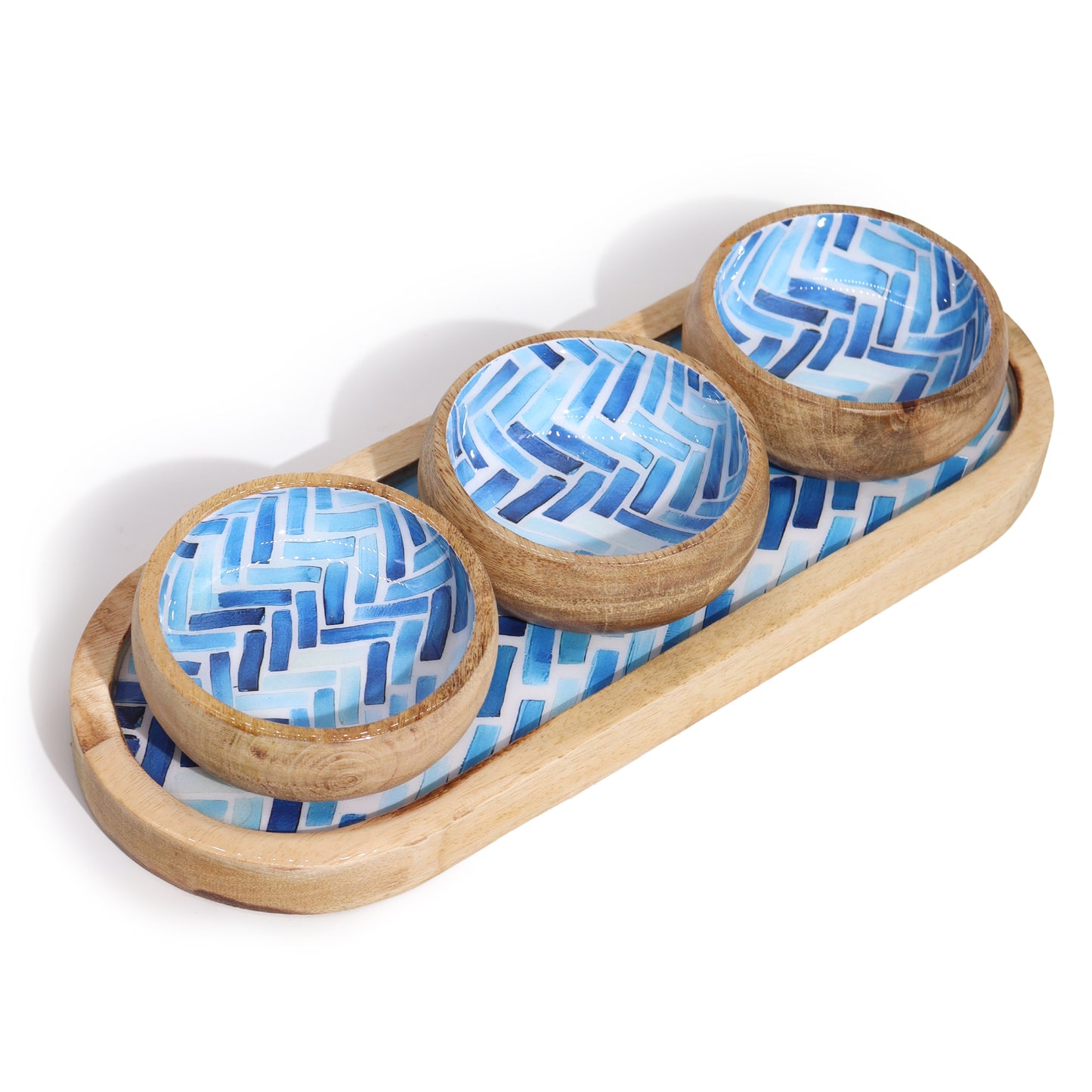 Mango Wood Tray with 3 Bowls - serving tray