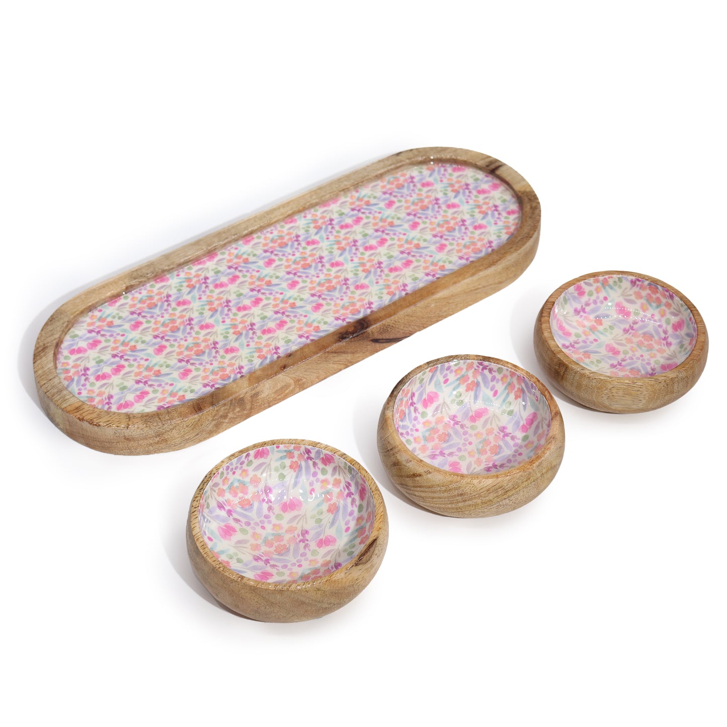 Mango Wood Tray with 3 Bowls - serving tray