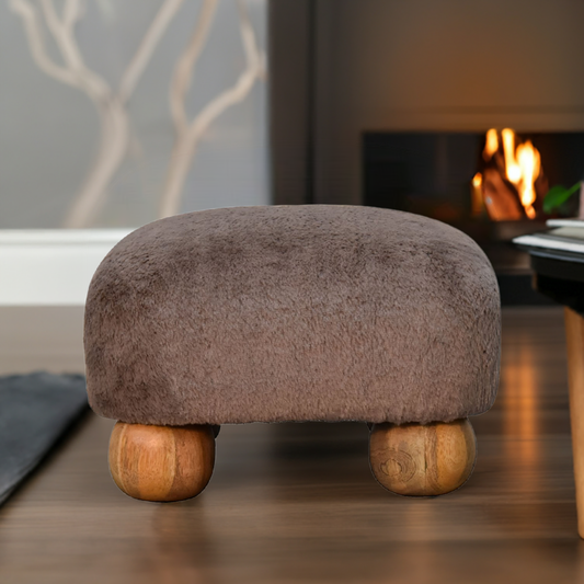 Mocha Faux Fur Nordic Footstool