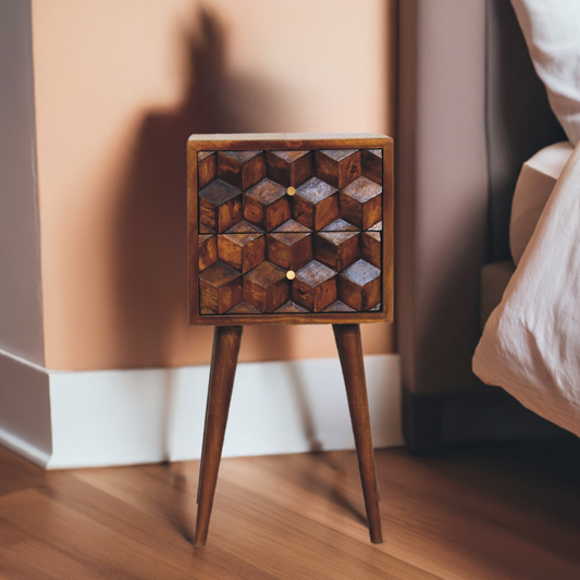 Mini Chestnut Cube 2 Drawer Bedside table night stand