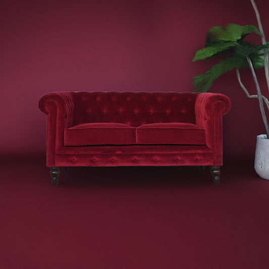 Wine Red Velvet Chesterfield Sofa