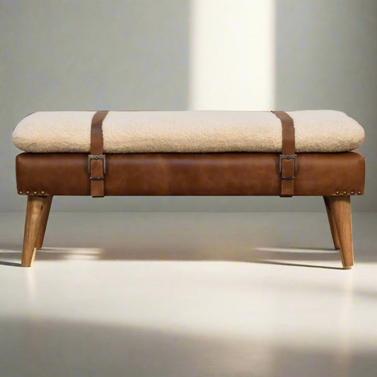 Bouclé Buffalo Hide Leather Bench