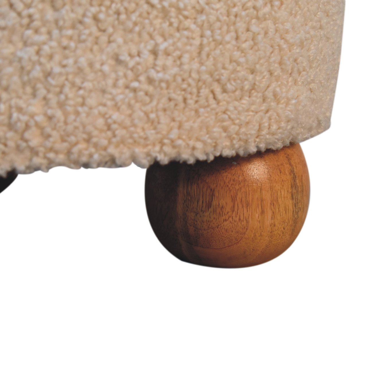 Cream Boucle & Buffalo Leather Footstool