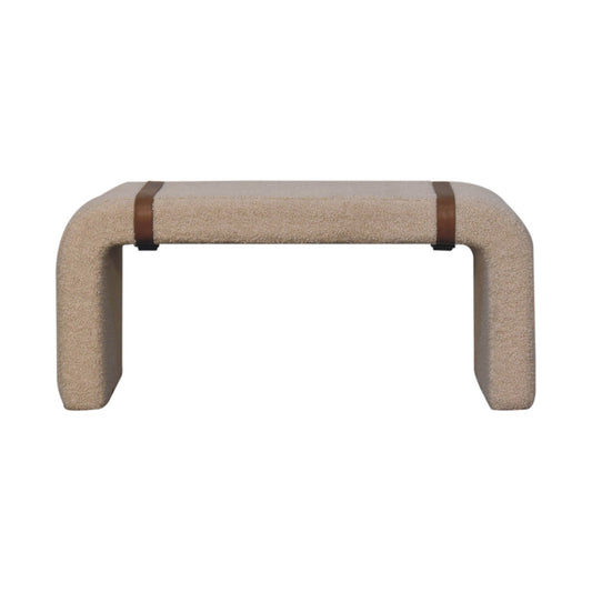 Boucle & Leather Strap Curved Bench