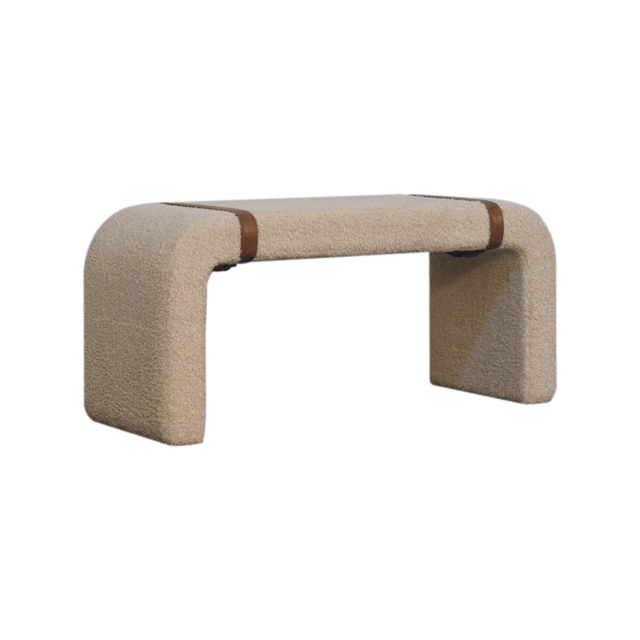 Boucle & Leather Strap Curved Bench