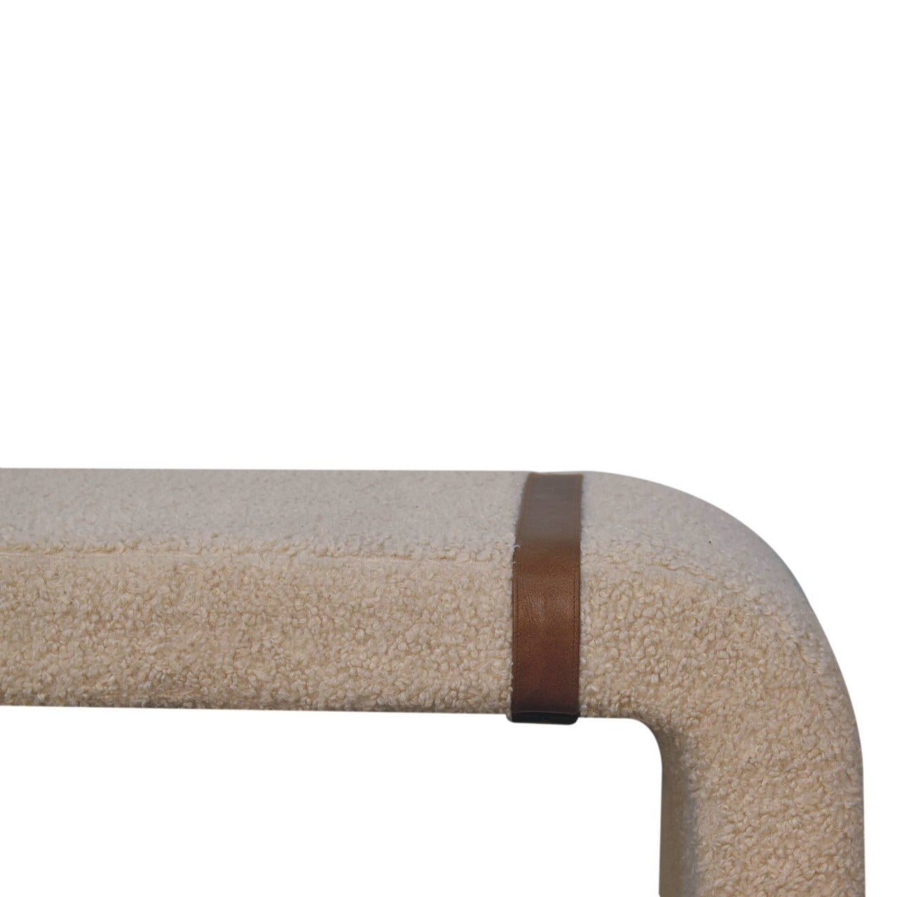 Boucle & Leather Strap Curved Bench
